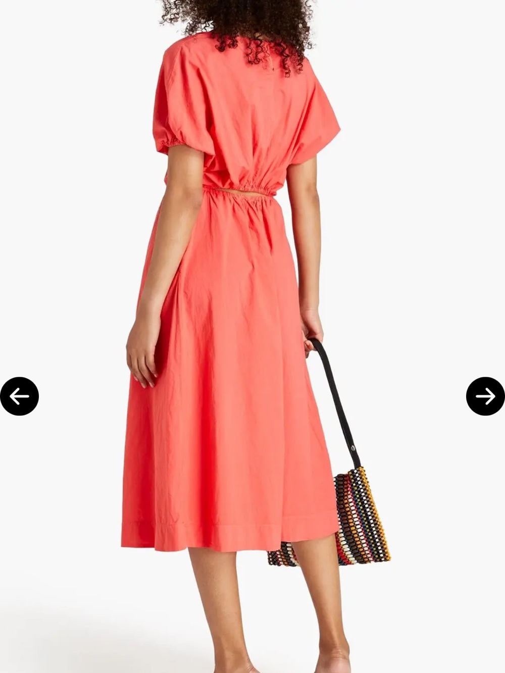 Stateside gathered cotton contout midi dress in coral